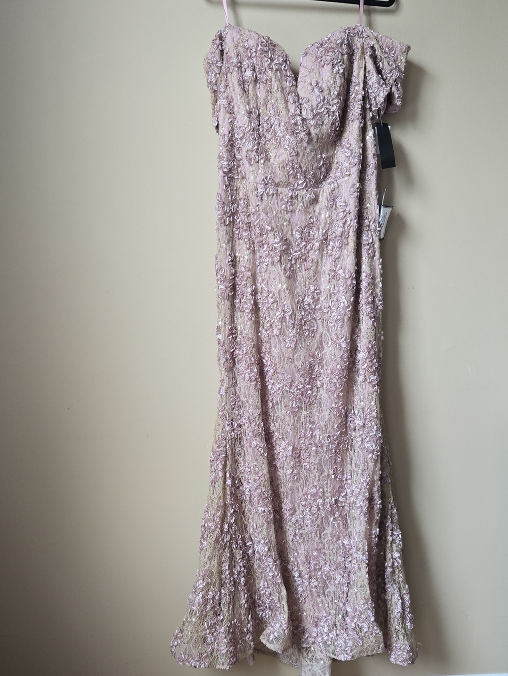 Strapless Lace Prom Gown in Light Lilac